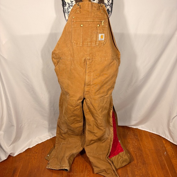 Carhartt Quilt Lined Duck Bib Overalls June 2008 R41 BRN Brown 46 x 34 Workwear